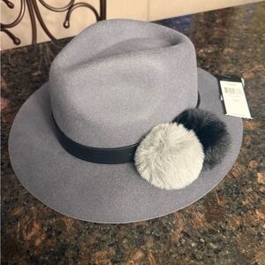Elegant Gray Women's Hat with Pom Poms